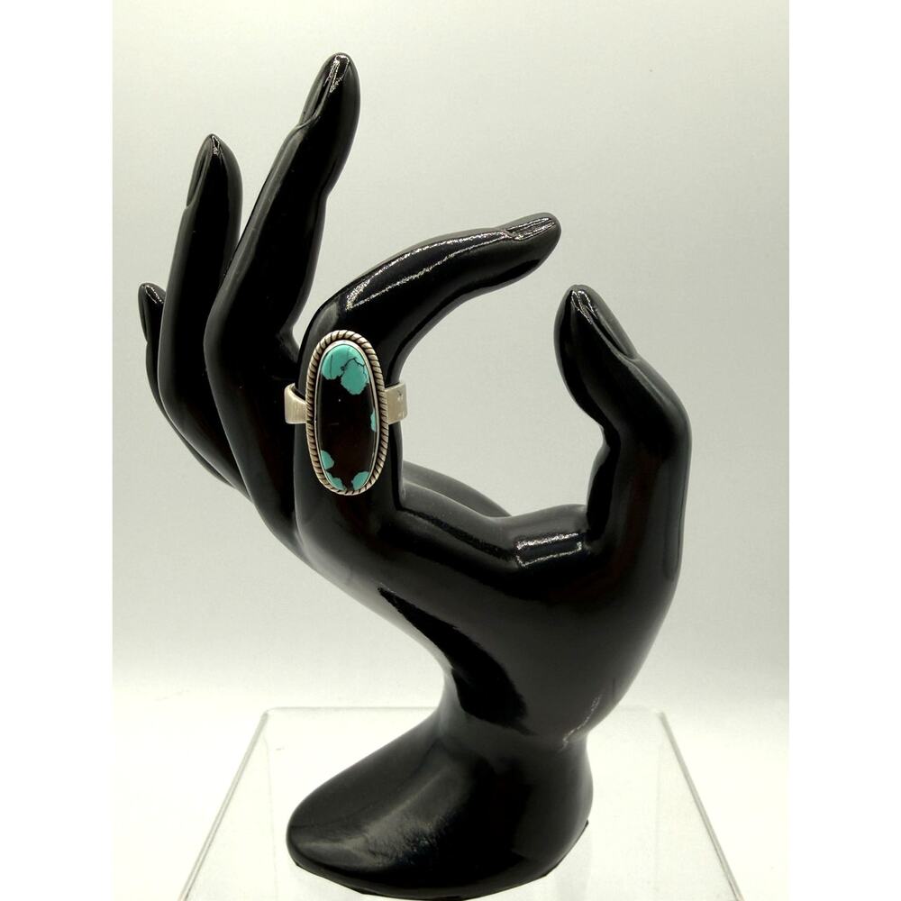 Spiderweb Boulder Turquoise & Sterling Adjustable Ring